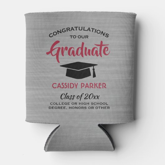 Glückwunsch Graduierungsparty mit grauem Rot und S Dosenkühler (Vorderseite)