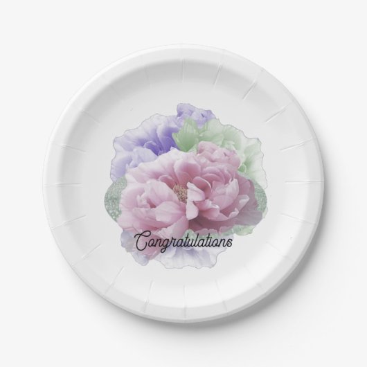 Glückwunsch Hochzeit Peonies Paper Teller (Vorderseite)