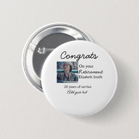 Glückwunsch in Ihrem Ruhestand fügen Foto-Name Dat Button (Vorne & Hinten)