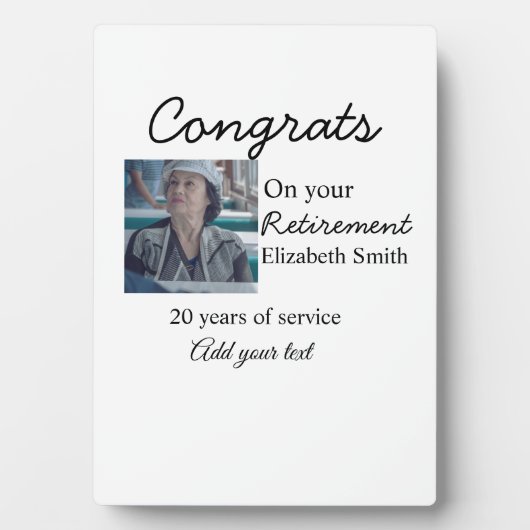 Glückwunsch in Ihrem Ruhestand fügen Foto-Name Dat Fotoplatte (Vorderseite)