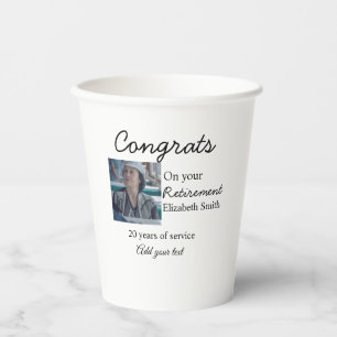 Glückwunsch in Ihrem Ruhestand fügen Foto-Name Dat Pappbecher