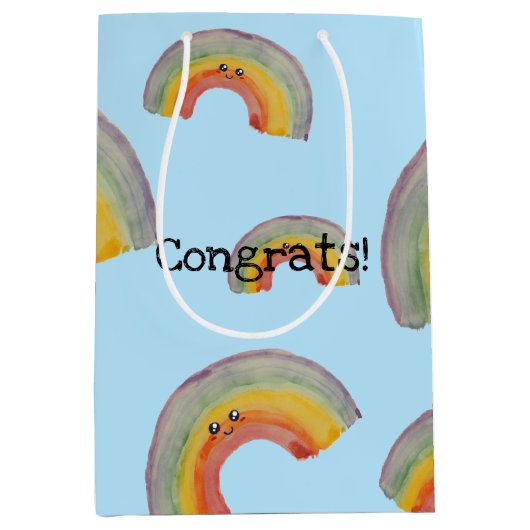 Glückwunsch! Kawaii Watercolor Rainbow Mittlere Geschenktüte (Vorderseite)