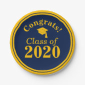 Glückwunsch-Klasse 2024 Navy-Gold Pappteller (Vorderseite)