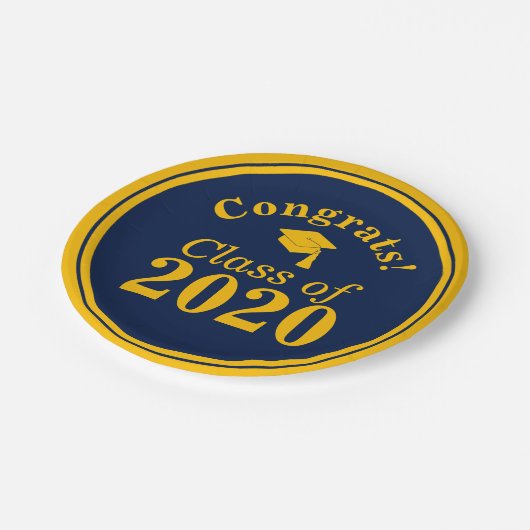 Glückwunsch-Klasse 2024 Navy-Gold Pappteller (Schrägansicht)