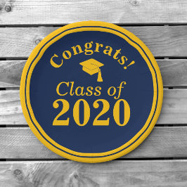 Glückwunsch-Klasse 2024 Navy-Gold Pappteller