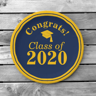 Glückwunsch-Klasse 2024 Navy-Gold Pappteller