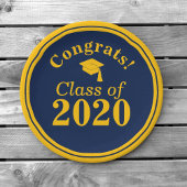 Glückwunsch-Klasse 2024 Navy-Gold Pappteller