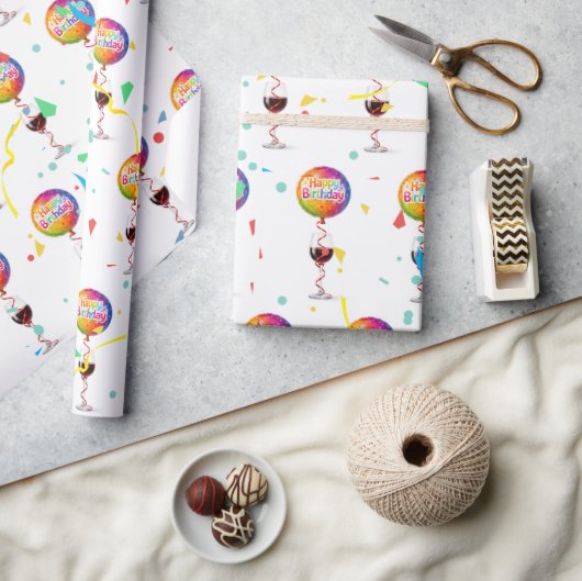 Glückwunsch-Luftballons mit rotem Wein Geschenkpapier (Kunsthandwerk)