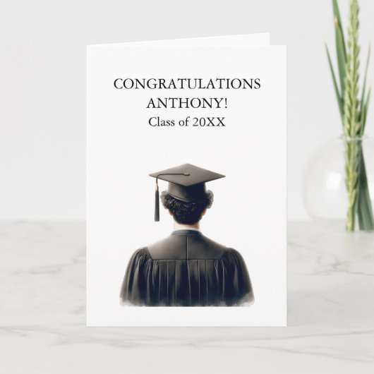 Glückwunsch Male Graduate in Black Gown Dankeskarte (Vorderseite)