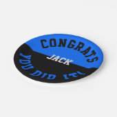 Glückwunsch mit blauem und schwarzem Abschluss - S Pappteller (Schrägansicht)