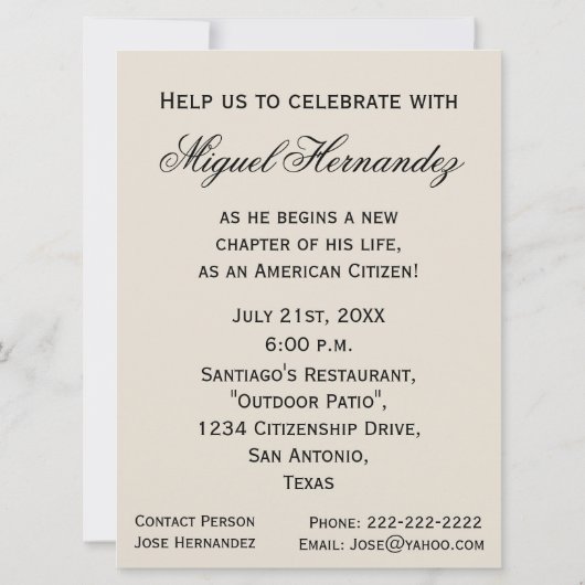 Glückwunsch-neuer amerikanischer Staatsbürger! - Einladung (Rückseite)