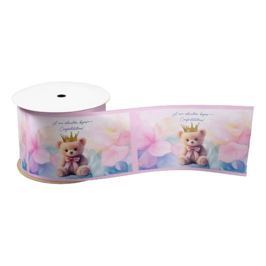 Glückwunsch! Pink Bär Goldkrone Satinband (Spule)