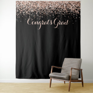 Glückwunsch Pink Black Glitzer Sparkle Graduation Wandteppich