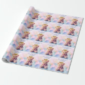 Glückwunsch! Pinker Bär mit goldener Krone Geschenkpapier (Ungerollt)