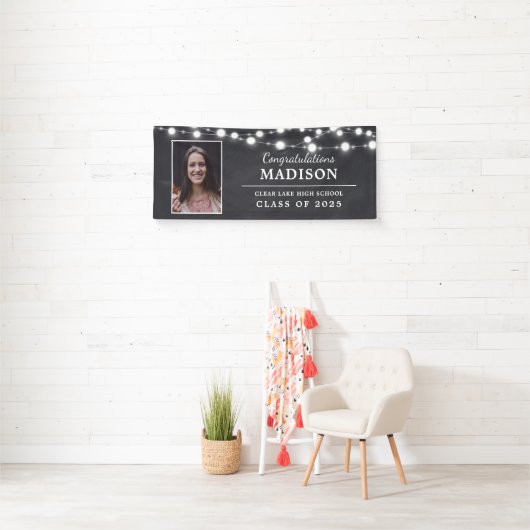 Glückwunsch Rustikales Chalk String Lights Grad Fo Banner (Insitu)