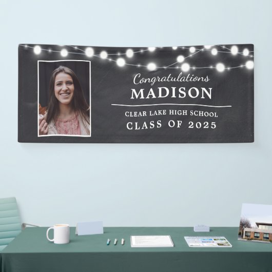 Glückwunsch Rustikales Chalk String Lights Grad Fo Banner (Messe)