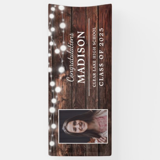 Glückwunsch Rustikales Holz String Lights Grad Fot Banner (Vertikal)
