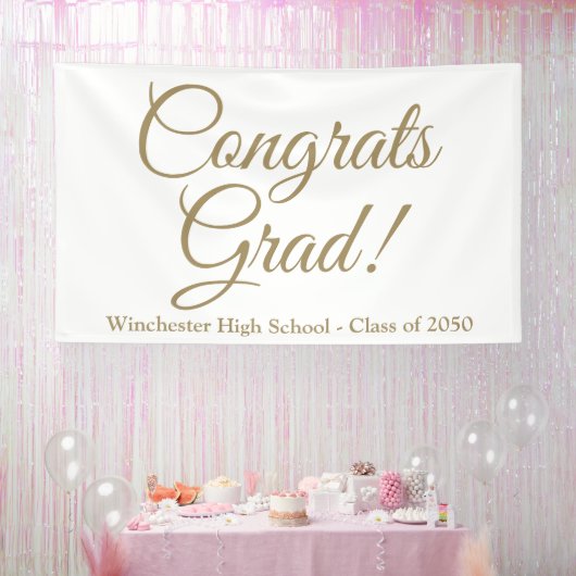 Glückwunsch schreiben goldenes Skript-Klasse Banner (Party)