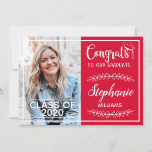 Glückwunsch schreiben modernes rotes Foto Abschlus Ankündigung