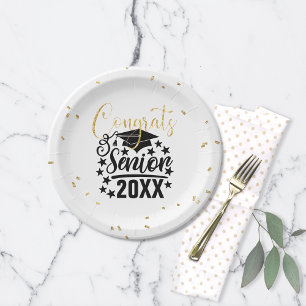Glückwunsch Senior 20XX Imitats Glitzer Confetti Pappteller
