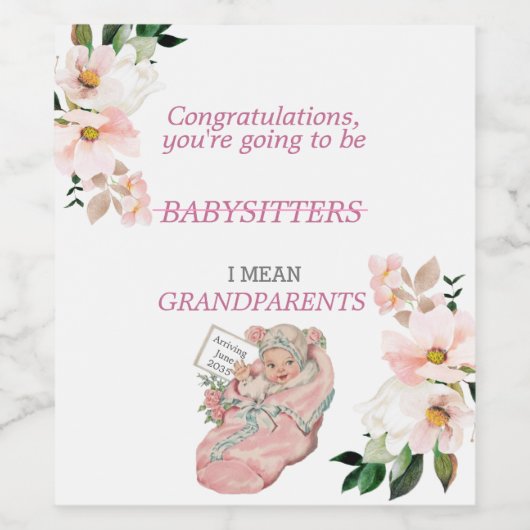 Glückwunsch Sie werden ein Großeltern-Kindermädche Weinetikett (Einzelnes Label)