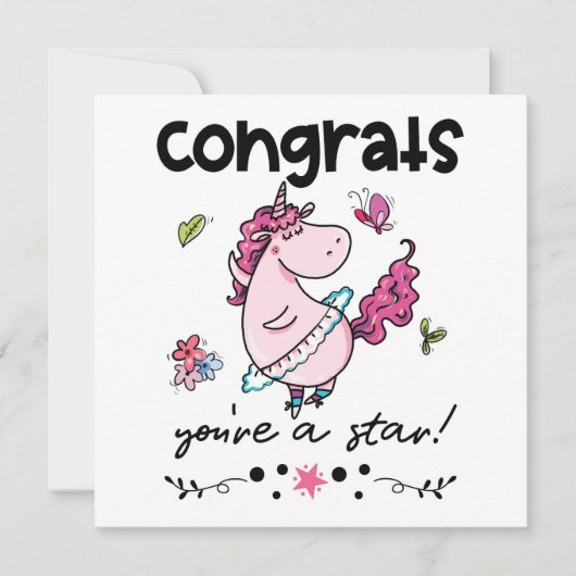 Glückwunsch Star Cartoon Dancing Unicorn Spaß Card Karte (Vorderseite)