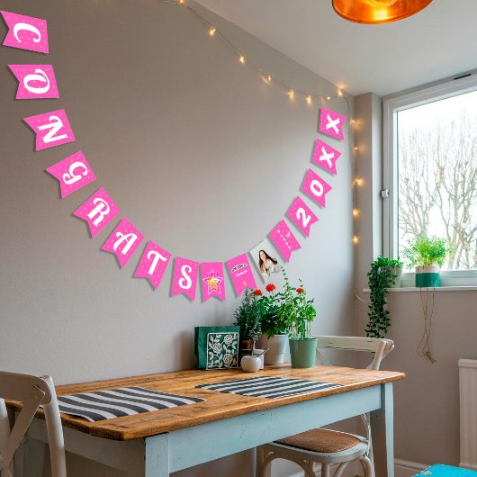 Glückwunsch Super Grad rosa bearbeitbares Foto Jah Wimpelkette