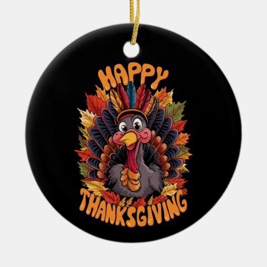 Glückwunsch Thanksgiving Türkei Familie Fall Keramik Ornament (Vorne)