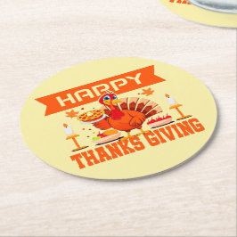 Glückwunsch Thanksgiving Türkei mit Kuchen Runder Pappuntersetzer