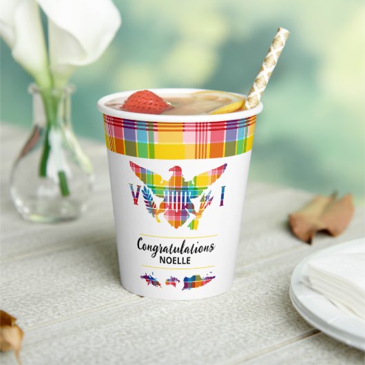 Glückwunsch U.S. Jungfrau Inseln Madras Flag & Isl Pappbecher (In Situ)