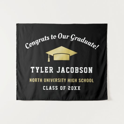 Glückwunsch unserer Graduate Black and Gold Custom Wandteppich (Vorderseite (Horizontal))