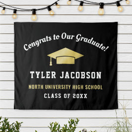 Glückwunsch unserer Graduate Black and Gold Custom Wandteppich