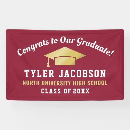 Glückwunsch unserer Graduate Red and Gold Custom Banner (Horizontal)