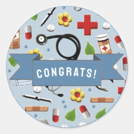 Glückwunsch von Abschlüssen in der Krankenpflege Runder Aufkleber
