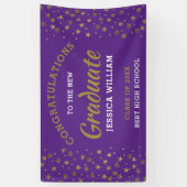 Glückwunsch von lila- und Goldstars Grad Abschluss Banner (Vertikal)