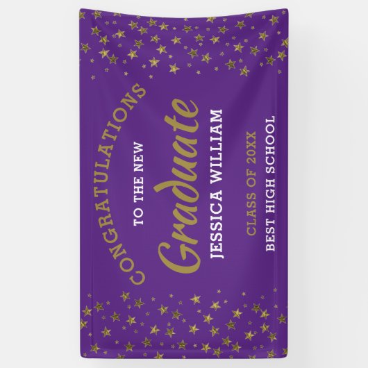 Glückwunsch von lila- und Goldstars Grad Abschluss Banner (Vertikal)