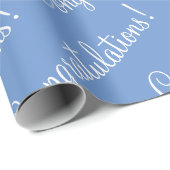 Glückwunsch White Script Blue Abschluss Geschenkpapier (Rolleneckpunkt)