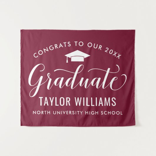 Glückwunsch zu unserem Graduate Burgundy Abschluss Wandteppich (Vorderseite (Horizontal))
