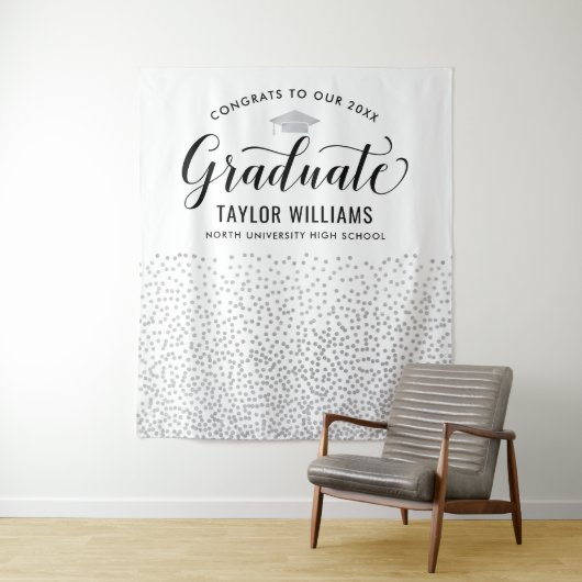 Glückwunsch zu unserem Graduate Silver Confetti Pa Wandteppich (Beispiel)