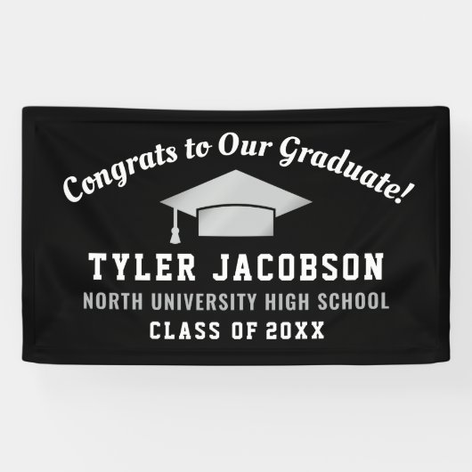 Glückwunsch zu unseren Absolventen Schwarz und Sil Banner (Horizontal)