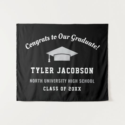 Glückwunsch zu unseren Absolventen Schwarz und Sil Wandteppich (Vorderseite (Horizontal))