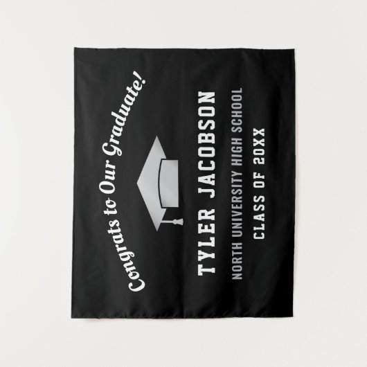 Glückwunsch zu unseren Absolventen Schwarz und Sil Wandteppich (Vorderseite)