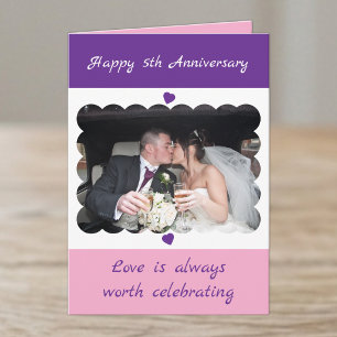 Glückwunsch zum 5. Hochzeitstag Foto lila Karte
