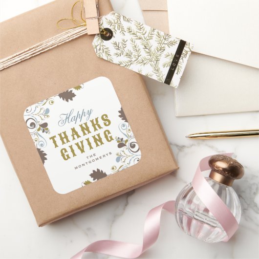 Glückwunsch zum Erntedanken Rustikale Herbstblätte Quadratischer Aufkleber (Schenken)