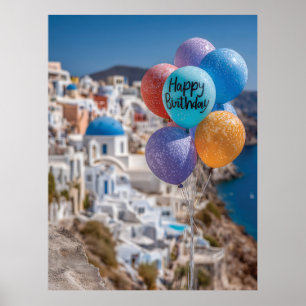 Glückwunsch zum Geburtstag in Santorini, Griechenl Poster