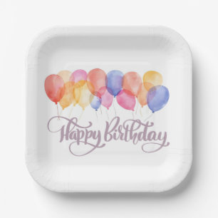 Glückwunsch zum Geburtstag Luftballons Aquarell Ge Pappteller