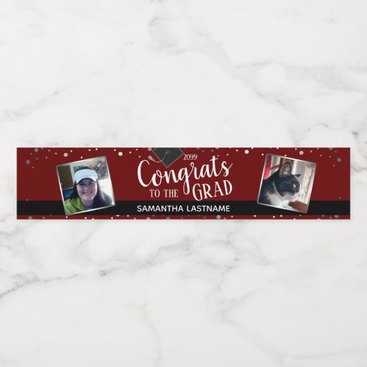 Glückwunsch zum Grad-Elegant-Silber-Foto Wasserflaschenetikett (Einzelnes Label)