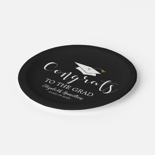 Glückwunsch zum Grad Grad-Cap-Chic-Abschluss Pappteller (Schrägansicht)