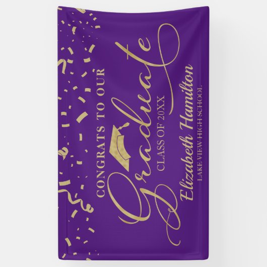 Glückwunsch zum Graduiertengold und Lila Banner (Vertikal)