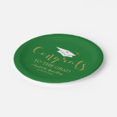 Glückwunsch zum Grand Gold Glitzer Abschluss Green Pappteller (Schrägansicht)